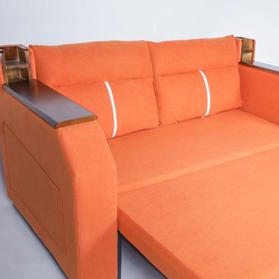 Extendable 2 in 1 Sofa Bed with Side Pockets, Bottom and Side Storage, USB Ports, Bluetooth and Speaker+ 150 cm Outside + Orange - Image 2