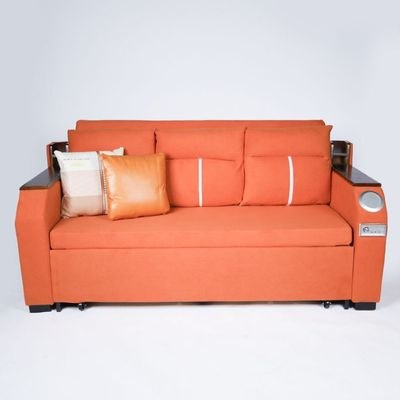 Extendable 2 in 1 Sofa Bed with Side Pockets, Bottom and Side Storage, USB Ports, Bluetooth and Speaker+ 210 cm Outside + Orange