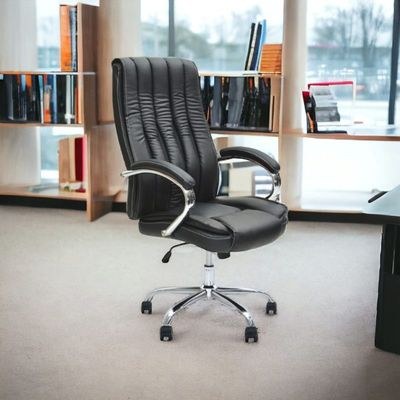 Office Chair With High Back Large Seat And Desk Chair Tilt Function Executive Swivel Computer Chair Pu BLACK - Image 3
