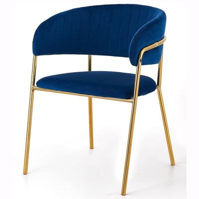 Maple Home Velvet Stainless Steel Dining Chair with Golden Legs - Blue