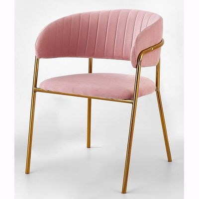 Maple Home Velvet Stainless Steel Dining Chair with Golden Legs - Pink
