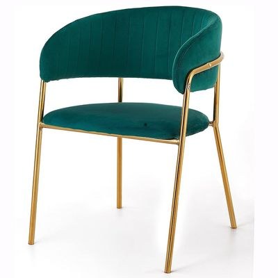 Maple Home Velvet Stainless Steel Dining Chair with Golden Legs - Green