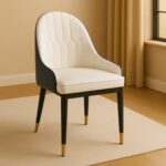 Villoso Modern Dining Chair with PU Leather, Iron Black Legs & Gold Corner-Elegant Contemporary Seating for Home and Kitchen Décor