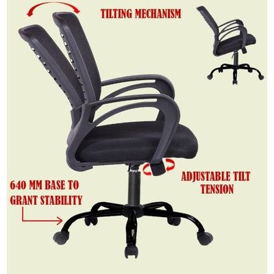 Desk Chair Office Chair for Home Height Adjustable Mid Back Mesh Computer Chair with Lumbar Support Mesh Swivel Computer Office Ergonomic Executive Chair (Swivil, Black) - Image 4
