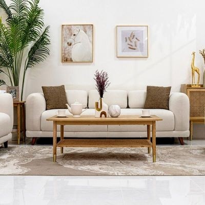 The ATOM 3 Seater Sofa Luxurious Design with Premium Fabric Best For Living Room | For Hotel | Wooden Base