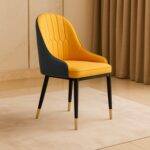 Villoso Modern Dining Chair with PU Leather, Iron Black Legs & Gold Corner-Elegant Contemporary Seating for Home and Kitchen Décor