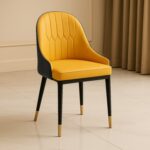 Villoso Modern Dining Chair with PU Leather, Iron Black Legs & Gold Corner-Elegant Contemporary Seating for Home and Kitchen Décor