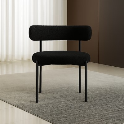 Round Upholstered Boucle Dining Room Chair Mid-Century Modern Kitchen Chairs Curved Backrest Chairs for Dining Room Black Metal Legs - Image 4