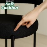 Round Upholstered Boucle Dining Room Chair Mid-Century Modern Kitchen Chairs Curved Backrest Chairs for Dining Room Black Metal Legs