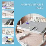 Quesera Laptop Bed Tray Desk,Portable Laptop Table Bed with Drawer and Adjustable Height - Grey