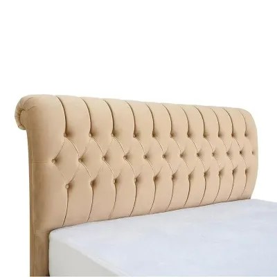 Cyra Button Tufted Upholstered Velvet Platform Bed Modern Design Queen Size 160x200 - Image 3