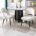 Modern Stylish Loop Backrest Velvet Upholstery Cafe Dining Chairs with Metal Legs (Set of 2)