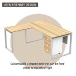 Mahmayi Carre 5116L L-Shaped Modern Workstation Desk with Storage Drawer, Computer Desk, Square Metal Legs with Modesty Panel - Coco Bolo - Ideal for Home, Office