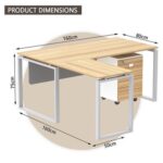 Mahmayi Carre 5116L L-Shaped Modern Workstation Desk with Storage Drawer, Computer Desk, Square Metal Legs with Modesty Panel - Coco Bolo - Ideal for Home, Office