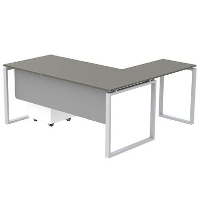Mahmayi Carre 5116L L-Shaped Modern Workstation Desk with Storage Drawer, Computer Desk, Square Metal Legs with Modesty Panel - Grey - Ideal for Home, Office - Image 2