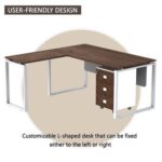 Mahmayi Carre 5116L L-Shaped Modern Workstation Desk with Storage Drawer, Computer Desk, Square Metal Legs with Modesty Panel - Truffle Davos Oak - Ideal for Home, Office