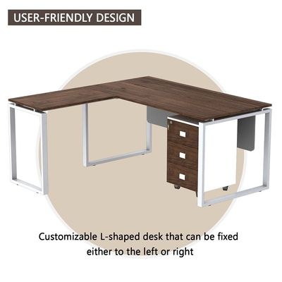 Mahmayi Carre 5116L L-Shaped Modern Workstation Desk with Storage Drawer, Computer Desk, Square Metal Legs with Modesty Panel - Truffle Davos Oak - Ideal for Home, Office - Image 3