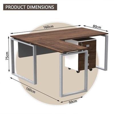 Mahmayi Carre 5116L L-Shaped Modern Workstation Desk with Storage Drawer, Computer Desk, Square Metal Legs with Modesty Panel - Truffle Davos Oak - Ideal for Home, Office - Image 4