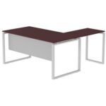 Mahmayi Carre 5116L L-Shaped Modern Workstation Desk without Drawer, Computer Desk, Square Metal Legs with Modesty Panel - Apple Cherry - Ideal for Home, Office
