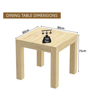 Mahmayi Modern 2-Seater Wooden Dining Table for Kitchen, Dining & Living Room - 80cm, Natural Davos Oak Finish - Stylish Furniture for Compact Spaces or Apartments - Image 4