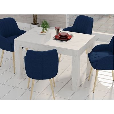Mahmayi Modern 4-Seater Wooden Dining Table for Kitchen, Dining & Living Room - 120cm, White Levanto Marble Finish - Stylish Furniture for Compact Spaces or Apartments - Image 3