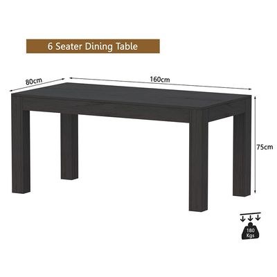 Mahmayi Modern 6-Seater Wooden Dining Table for Kitchen, Dining & Living Room - 160cm, Anthracite Jura Slate Finish - Stylish Furniture for Compact Spaces or Apartments - Image 4