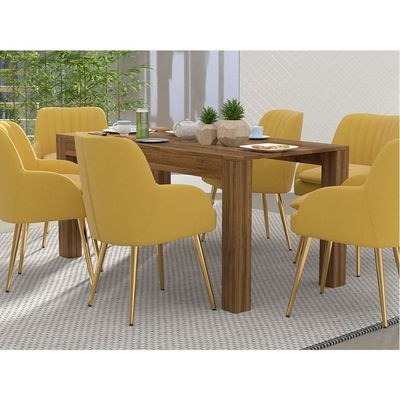 Mahmayi Modern 6-Seater Wooden Dining Table for Kitchen, Dining & Living Room - 160cm, Dark Hunton Oak Finish - Stylish Furniture for Compact Spaces or Apartments