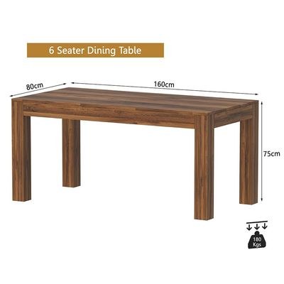 Mahmayi Modern 6-Seater Wooden Dining Table for Kitchen, Dining & Living Room - 160cm, Dark Hunton Oak Finish - Stylish Furniture for Compact Spaces or Apartments - Image 4