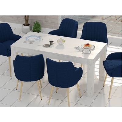 Mahmayi Modern 6-Seater Wooden Dining Table for Kitchen, Dining & Living Room - 160cm, White Levanto Marble Finish - Stylish Furniture for Compact Spaces or Apartments - Image 3
