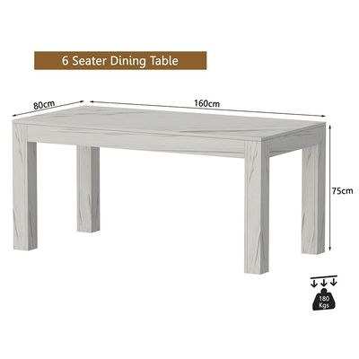 Mahmayi Modern 6-Seater Wooden Dining Table for Kitchen, Dining & Living Room - 160cm, White Levanto Marble Finish - Stylish Furniture for Compact Spaces or Apartments - Image 4