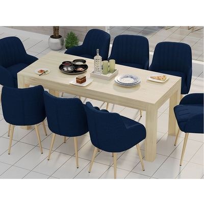 Mahmayi Modern 8-Seater Wooden Dining Table for Kitchen, Dining & Living Room - 180cm, Natural Davos Oak Finish - Stylish Furniture for Compact Spaces or Apartments - Image 3
