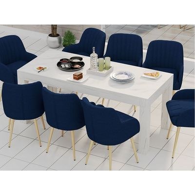 Mahmayi Modern 8-Seater Wooden Dining Table for Kitchen, Dining & Living Room - 180cm, White Levanto Marble Finish - Stylish Furniture for Compact Spaces or Apartments - Image 3