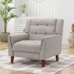 Tedious Tufted Design Teak Wood & Molfino Upholstery Armchair for Living Room