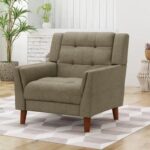 Tedious Tufted Design Teak Wood & Molfino Upholstery Armchair for Living Room
