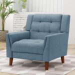 Tedious Tufted Design Teak Wood & Molfino Upholstery Armchair for Living Room