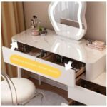 Modern Makeup Vanity Table, Solid Wood Dressing Desk with Lighted Mirror, Side Chest of Drawers and Chair for Bedroom +White + 120