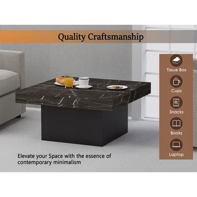 Mahmayi Modern Coffee Table Square Shape Tabletop - Black Pietra Grigia and Black - Image 3