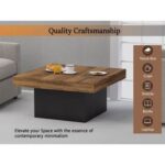 Mahmayi Modern Coffee Table Square Shape Tabletop - Dark Hunton Oak and Black