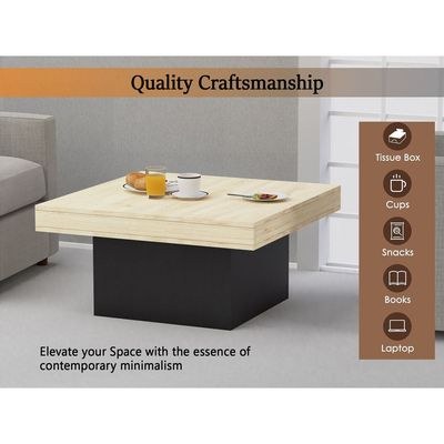 Mahmayi Modern Coffee Table Square Shape Tabletop - Natural Davos Oak and Black - Image 3