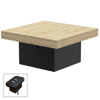 Mahmayi Modern Coffee Table with BS02 USB Port Square Shape Tabletop - Natural Davos Oak and Black