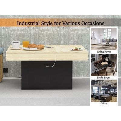 Mahmayi Modern Coffee Table with BS02 USB Port Square Shape Tabletop - Natural Davos Oak and Black - Image 2