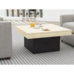 Mahmayi Modern Coffee Table with BS02 USB Port Square Shape Tabletop - Natural Davos Oak and Black