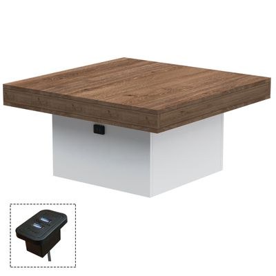 Mahmayi Modern Coffee Table with BS02 USB Port Square Shape Tabletop - Truffle Davos Oak and White