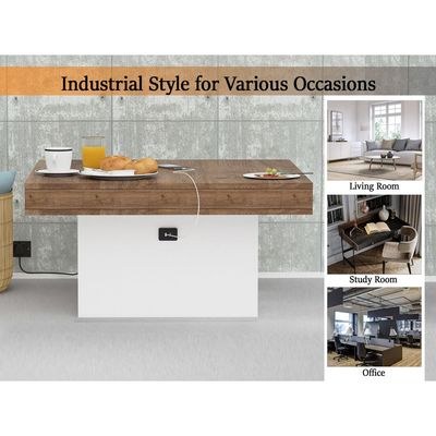 Mahmayi Modern Coffee Table with BS02 USB Port Square Shape Tabletop - Truffle Davos Oak and White - Image 2