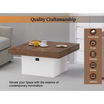 Mahmayi Modern Coffee Table with BS02 USB Port Square Shape Tabletop - Truffle Davos Oak and White - Image 3