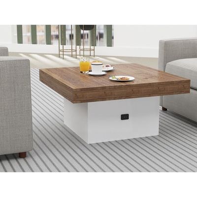 Mahmayi Modern Coffee Table with BS02 USB Port Square Shape Tabletop - Truffle Davos Oak and White - Image 4
