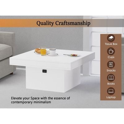 Mahmayi Modern Coffee Table with BS02 USB Port Square Shape Tabletop - White - Image 3
