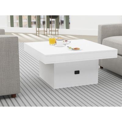 Mahmayi Modern Coffee Table with BS02 USB Port Square Shape Tabletop - White - Image 4