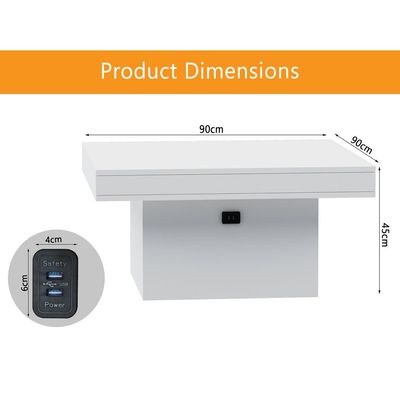 Mahmayi Modern Coffee Table with BS02 USB Port Square Shape Tabletop - White - Image 5