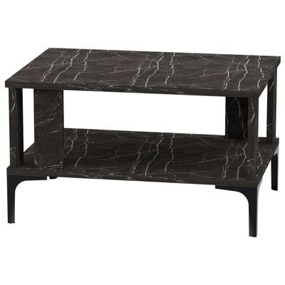 Mahmayi Modern Coffee Table with Storage Shelf - Black Pietra Grigia